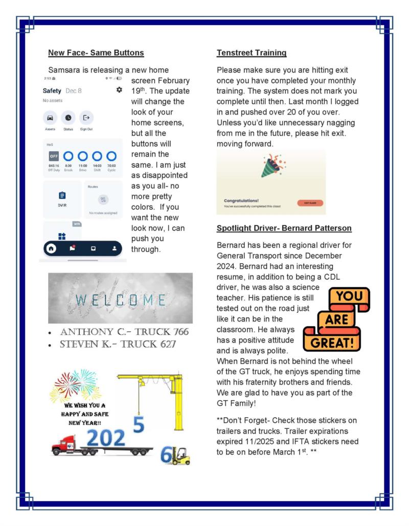 General Transport January 2026 Newsletter